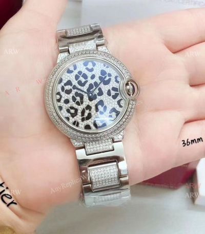 Fake Cartier Ballon Bleu Stainless Steel Leopard Watch 36mm